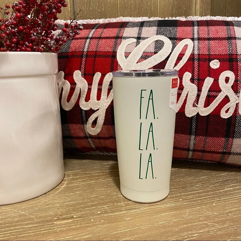 RAE Dunn travel mug fa la la